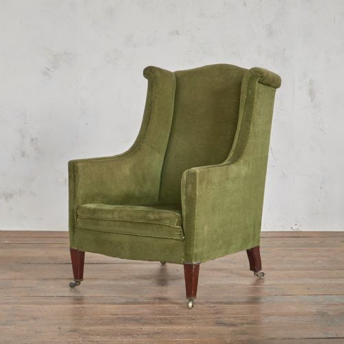 hampton and sons green wing back chair - CATEGORY: ANTIQUE CHAIRS - DATED 19TH CENTURY