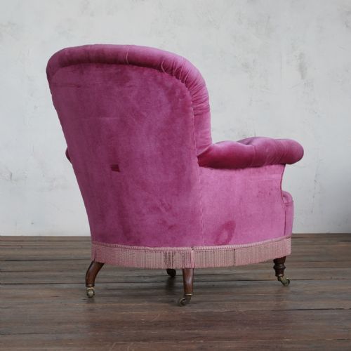 ANTIQUE ARMCHAIR DEEP BUTTONED PINK VELVET - ADDITIONAL PHOTO 3