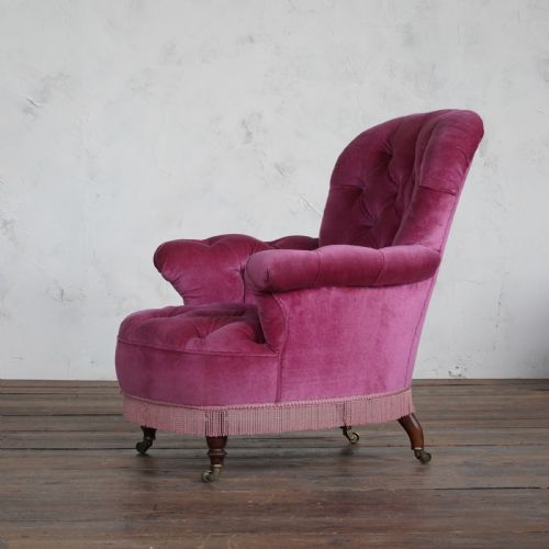 ANTIQUE ARMCHAIR DEEP BUTTONED PINK VELVET - ADDITIONAL PHOTO 4