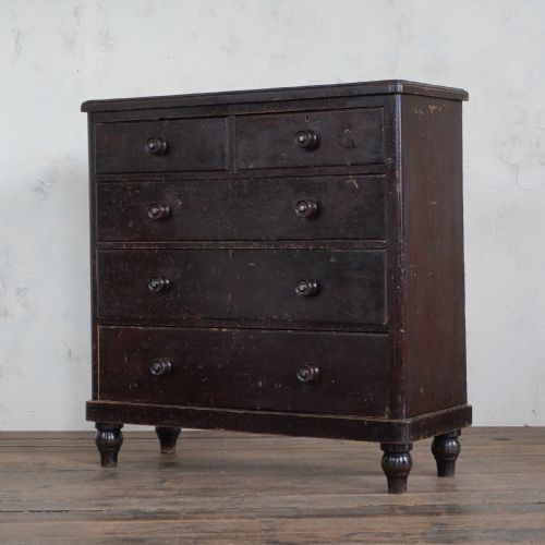 ANTIQUE CHEST OF DRAWERS DISTRESSED BROWN - ADDITIONAL PHOTO 2