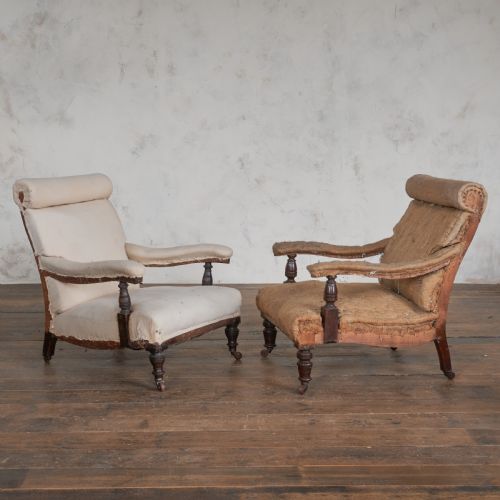 antique open armchairs with bolster head matched pair - CATEGORY: ANTIQUE CHAIRS - DATED 19TH CENTURY