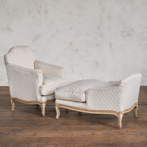 antique french duchesse brisee chaise longue armchair footstool louis xv - CATEGORY: ANTIQUE CHAIRS - DATED 1920