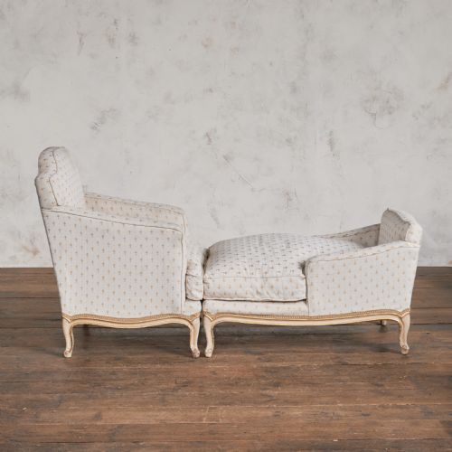 ANTIQUE FRENCH DUCHESSE BRISEE CHAISE LONGUE ARMCHAIR FOOTSTOOL LOUIS XV - ADDITIONAL PHOTO 1