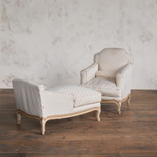 ANTIQUE FRENCH DUCHESSE BRISEE CHAISE LONGUE ARMCHAIR FOOTSTOOL LOUIS XV - ADDITIONAL PHOTO 2