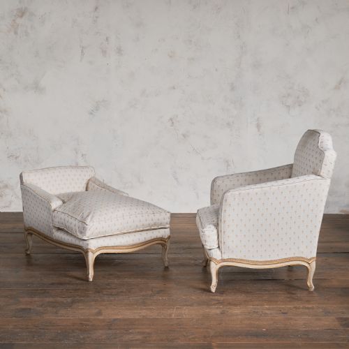 ANTIQUE FRENCH DUCHESSE BRISEE CHAISE LONGUE ARMCHAIR FOOTSTOOL LOUIS XV - ADDITIONAL PHOTO 3