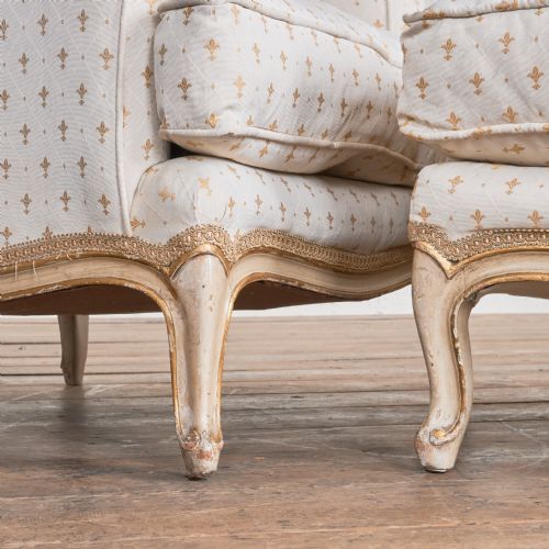ANTIQUE FRENCH DUCHESSE BRISEE CHAISE LONGUE ARMCHAIR FOOTSTOOL LOUIS XV - ADDITIONAL PHOTO 6