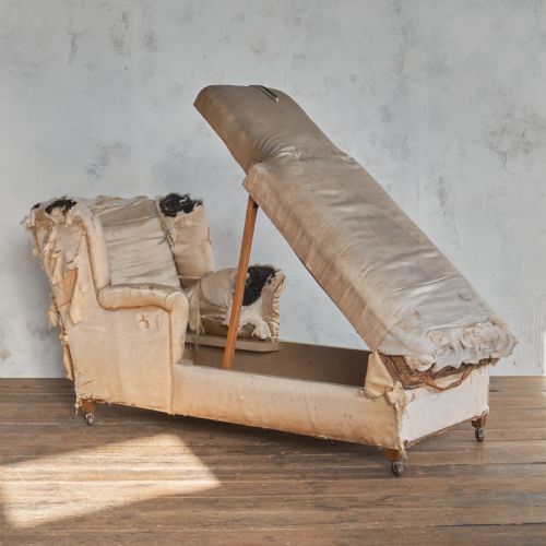 ANTIQUE CHAISE LONGUE DEEP SEATED CHAIR WITH CONCEALED STORAGE - ADDITIONAL PHOTO 6