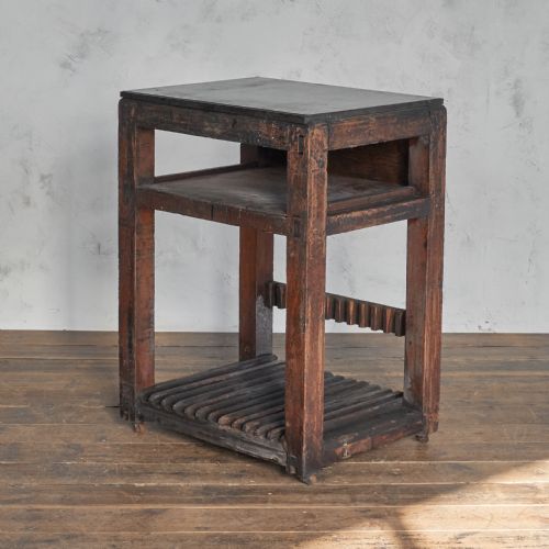 ANTIQUE TYPESETTING TABLE WITH A CAST IRON TOP PRINTERS STORAGE KITCHEN ISLAND - ADDITIONAL PHOTO 2