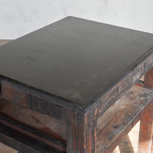 ANTIQUE TYPESETTING TABLE WITH A CAST IRON TOP PRINTERS STORAGE KITCHEN ISLAND - ADDITIONAL PHOTO 4