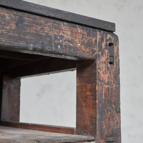 ANTIQUE TYPESETTING TABLE WITH A CAST IRON TOP PRINTERS STORAGE KITCHEN ISLAND - ADDITIONAL PHOTO 6