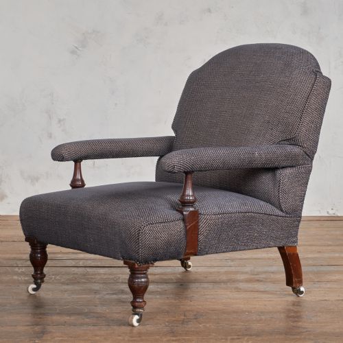 english open armchair aubergine woven fabric - CATEGORY: ANTIQUE CHAIRS - DATED 19TH CENTURY