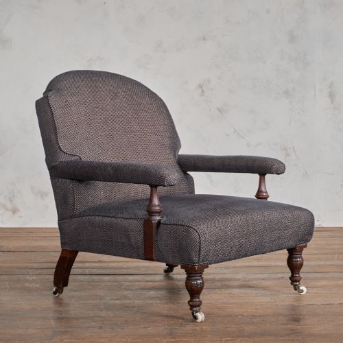 ENGLISH OPEN ARMCHAIR AUBERGINE WOVEN FABRIC - ADDITIONAL PHOTO 1