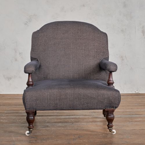ENGLISH OPEN ARMCHAIR AUBERGINE WOVEN FABRIC - ADDITIONAL PHOTO 2