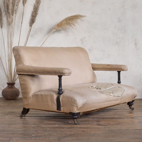 antique open arm sofa att' to howard and sons - CATEGORY: ANTIQUE SOFAS - DATED 19TH CENTURY