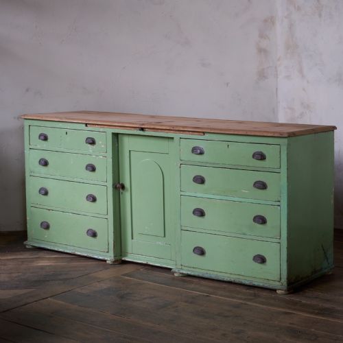 ANTIQUE PINE SIDEBOARD PAINTED GREEN - ADDITIONAL PHOTO 1