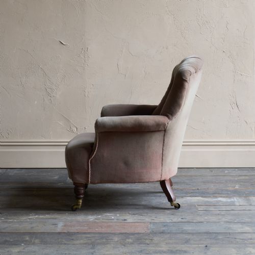 ANTIQUE HOWARD AND SONS ARMCHAIR TAUPE VELVET - ADDITIONAL PHOTO 4
