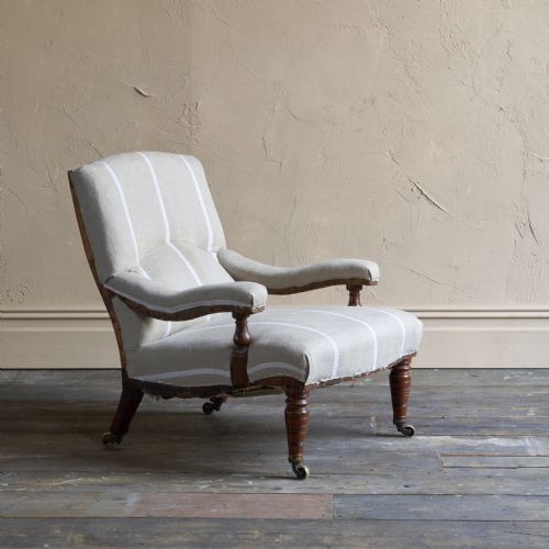 antique open armchair with prep' ticking - CATEGORY: ANTIQUE CHAIRS - DATED 19TH CENTURY