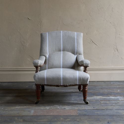 ANTIQUE OPEN ARMCHAIR WITH PREP' TICKING - ADDITIONAL PHOTO 1