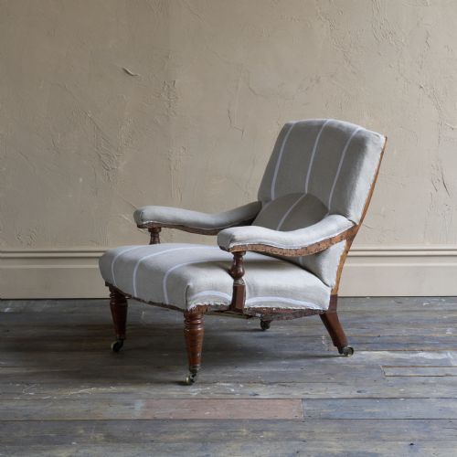 ANTIQUE OPEN ARMCHAIR WITH PREP' TICKING - ADDITIONAL PHOTO 2
