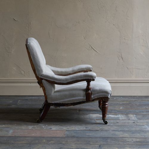 ANTIQUE OPEN ARMCHAIR WITH PREP' TICKING - ADDITIONAL PHOTO 4