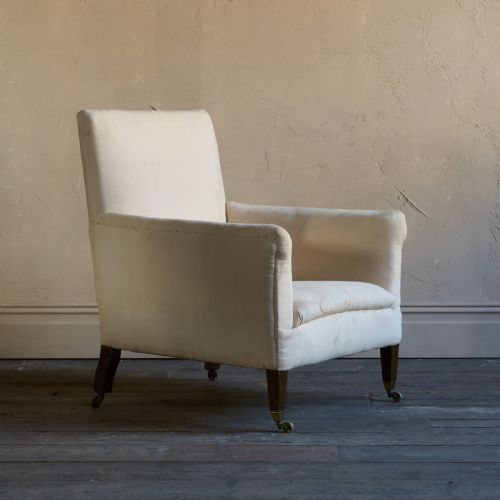 edwardian library armchair calico covered - CATEGORY: ANTIQUE CHAIRS - DATED 1900