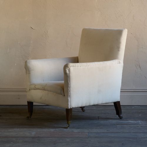 EDWARDIAN LIBRARY ARMCHAIR CALICO COVERED - ADDITIONAL PHOTO 2