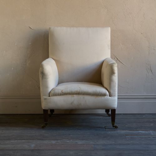EDWARDIAN LIBRARY ARMCHAIR CALICO COVERED - ADDITIONAL PHOTO 3