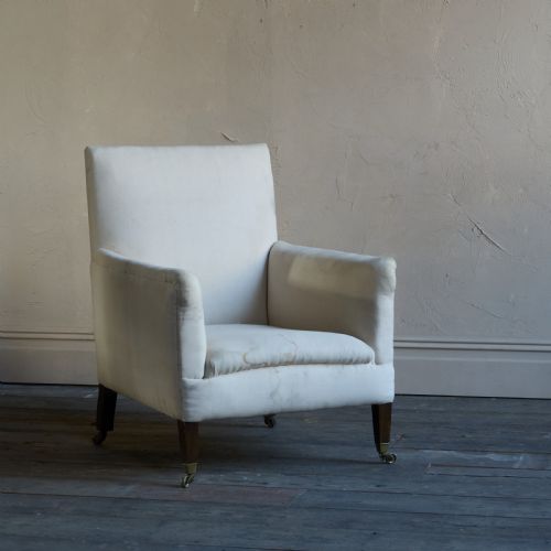 EDWARDIAN LIBRARY ARMCHAIR CALICO COVERED - ADDITIONAL PHOTO 5