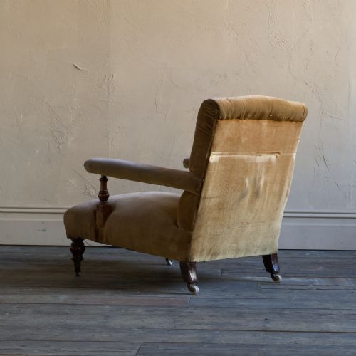 ANTIQUE OPEN ARMCHAIR GOLDEN BROWN VELVET - ADDITIONAL PHOTO 3
