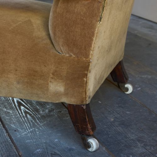 ANTIQUE OPEN ARMCHAIR GOLDEN BROWN VELVET - ADDITIONAL PHOTO 4