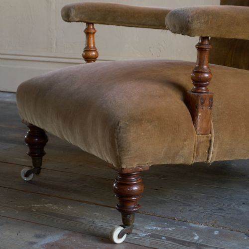 ANTIQUE OPEN ARMCHAIR GOLDEN BROWN VELVET - ADDITIONAL PHOTO 6