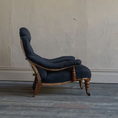 ANTIQUE OPEN ARMCHAIR BLACK CALICO - ADDITIONAL PHOTO 3