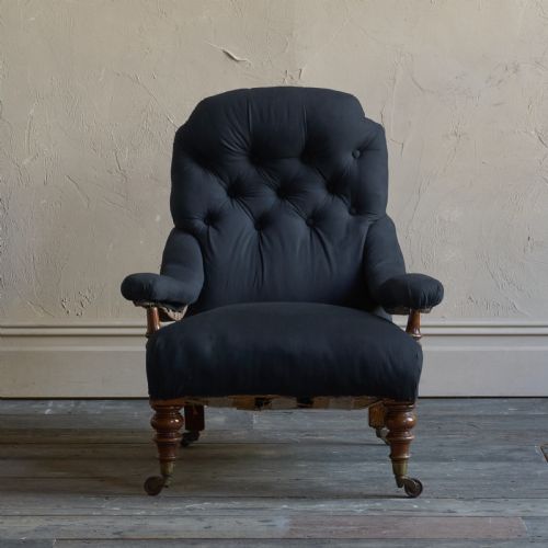 ANTIQUE OPEN ARMCHAIR BLACK CALICO - ADDITIONAL PHOTO 6
