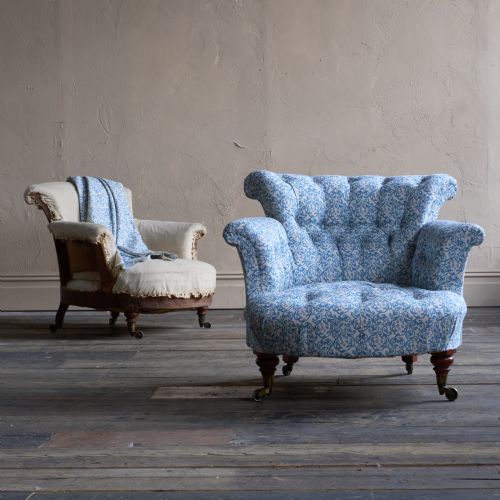 pair of early howard and sons armchair hs ticking - CATEGORY: ANTIQUE CHAIRS - DATED 1860