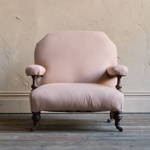 ANTIQUE OPEN ARMCHAIR IN CALICO - ADDITIONAL PHOTO 2