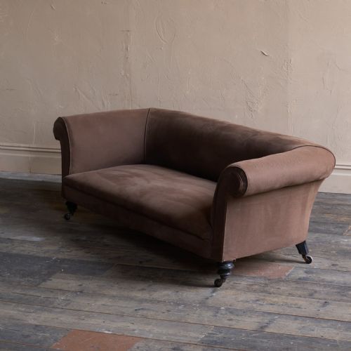 antique chesterfield sofa ebonised legs brown heavy cotton covering - CATEGORY: ANTIQUE SOFAS - DATED 1880