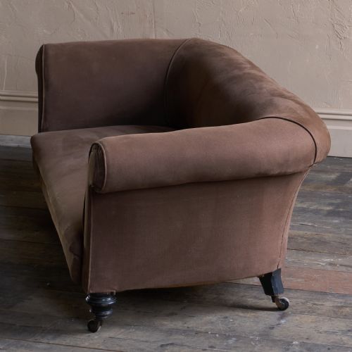 ANTIQUE CHESTERFIELD SOFA EBONISED LEGS BROWN HEAVY COTTON COVERING - ADDITIONAL PHOTO 1