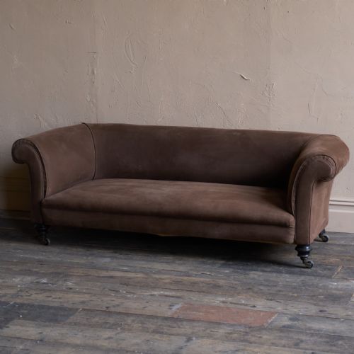 ANTIQUE CHESTERFIELD SOFA EBONISED LEGS BROWN HEAVY COTTON COVERING - ADDITIONAL PHOTO 3