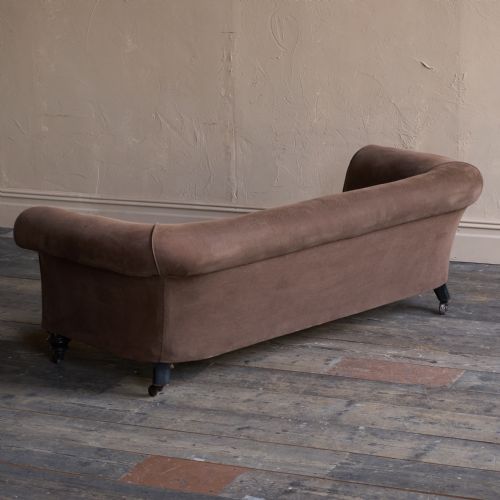 ANTIQUE CHESTERFIELD SOFA EBONISED LEGS BROWN HEAVY COTTON COVERING - ADDITIONAL PHOTO 4