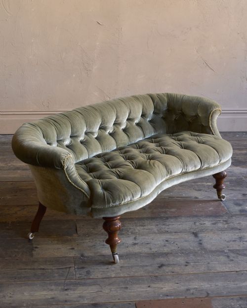 fig 1. Antique Kidney Sofa - Green Velvet