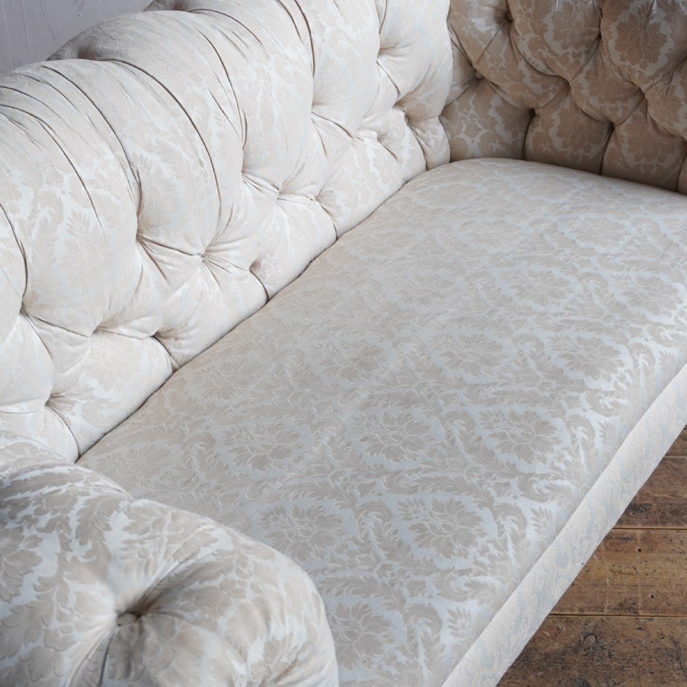 Antique Chesterfield - cream damask. View VIII