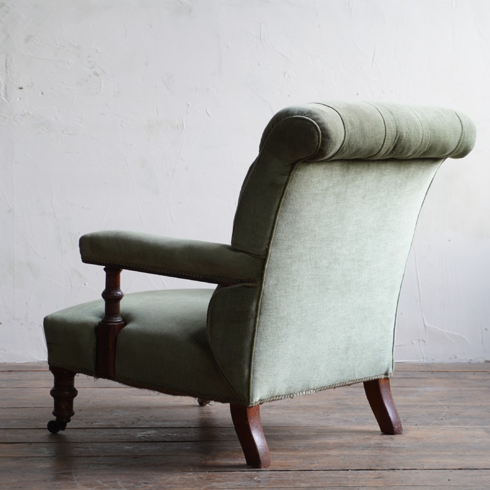 Antique Open Armchair - green velvet. View V
