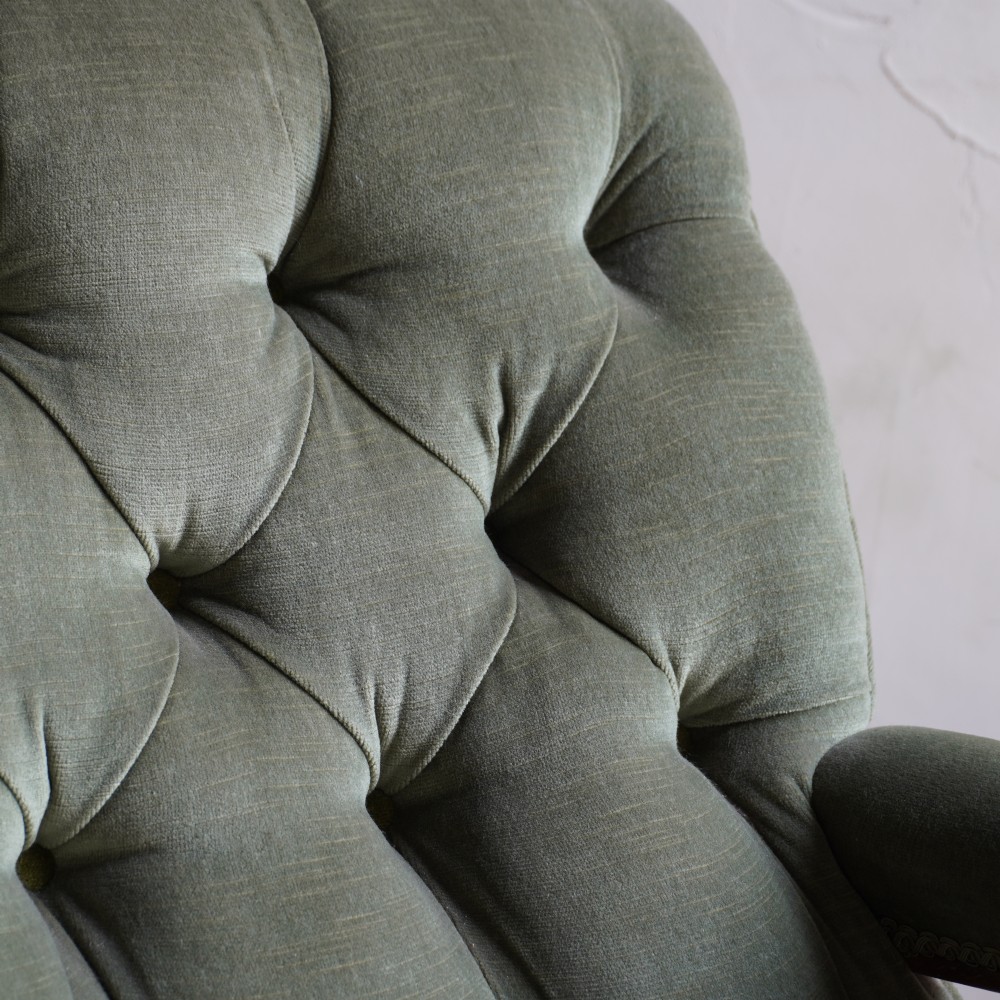Antique Open Armchair - green velvet. View VI