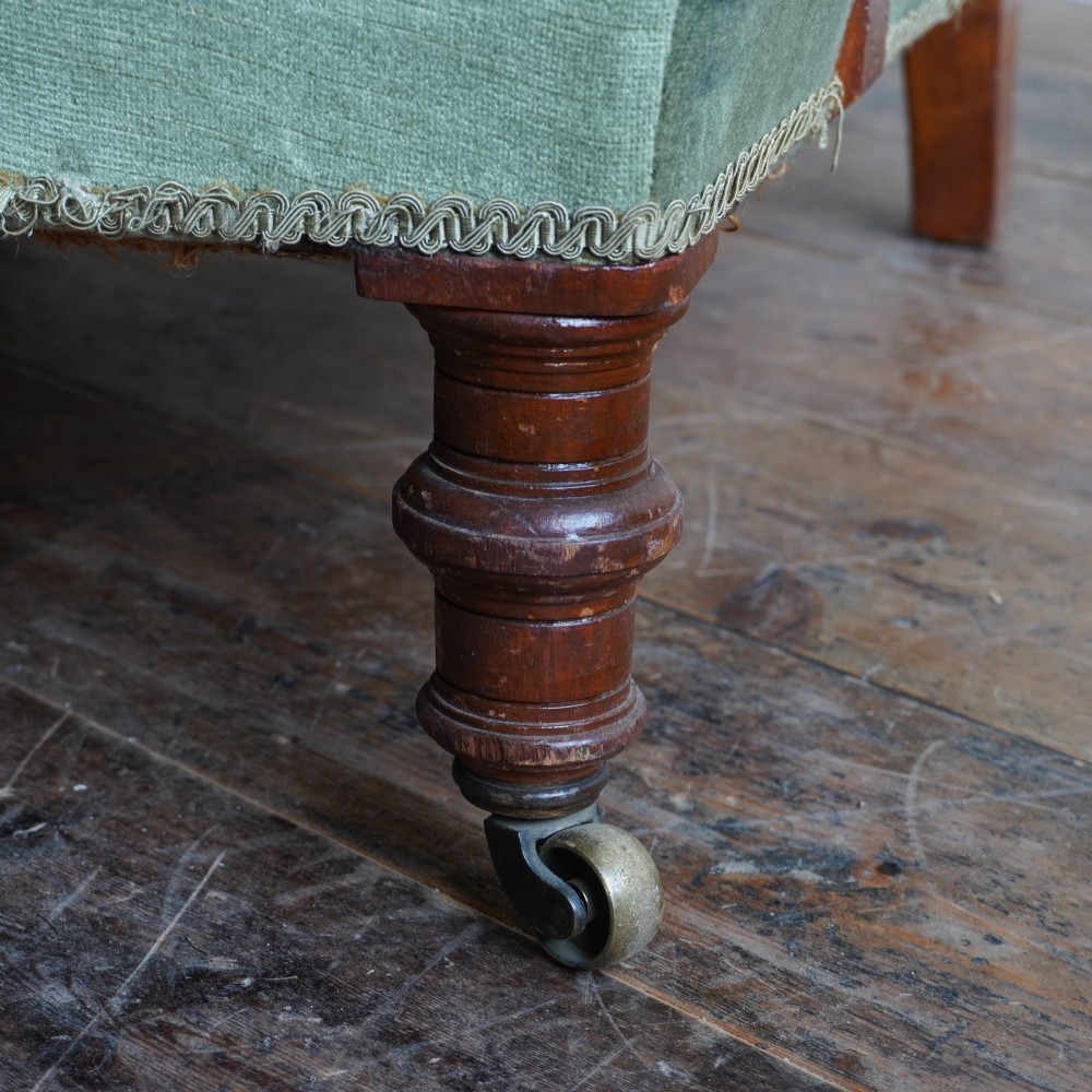 Antique Open Armchair - green velvet. View IX
