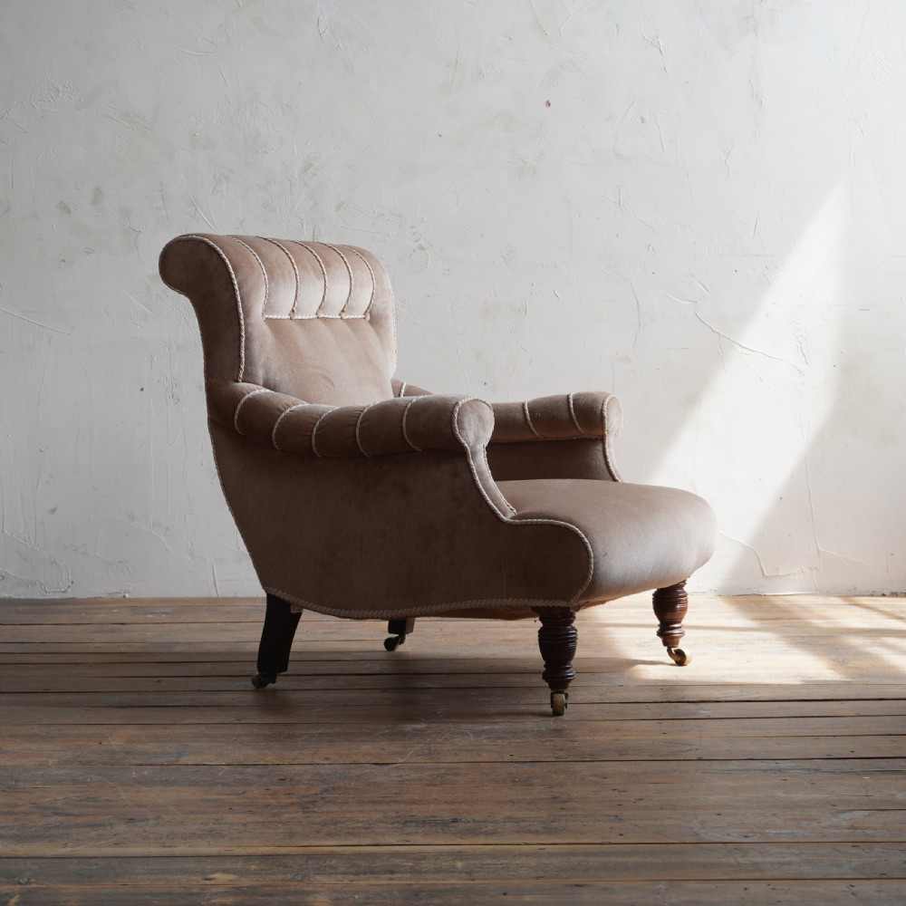 Velvet Antique Armchair in the Jas Shoolbred Style.
 View III