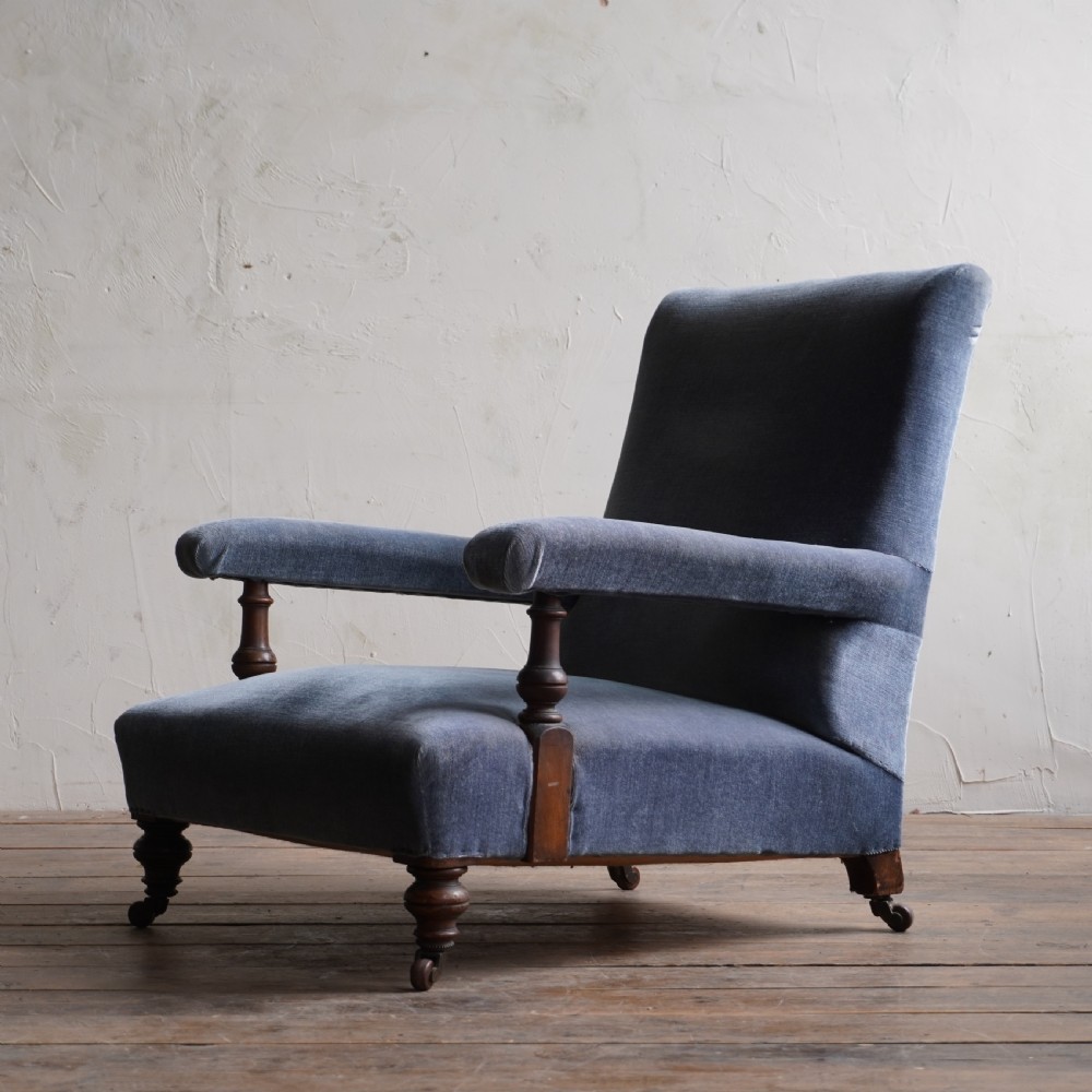 Antique Open Armchair - blue velvet.
 View III