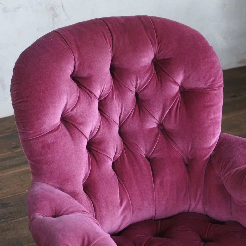 Antique Armchair, deep buttoned, pink velvet View III