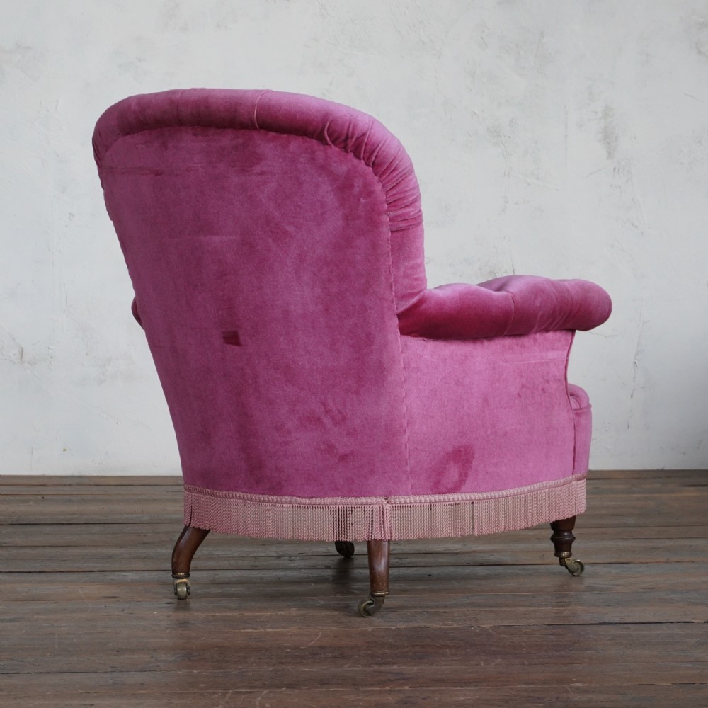 Antique Armchair, deep buttoned, pink velvet View IV