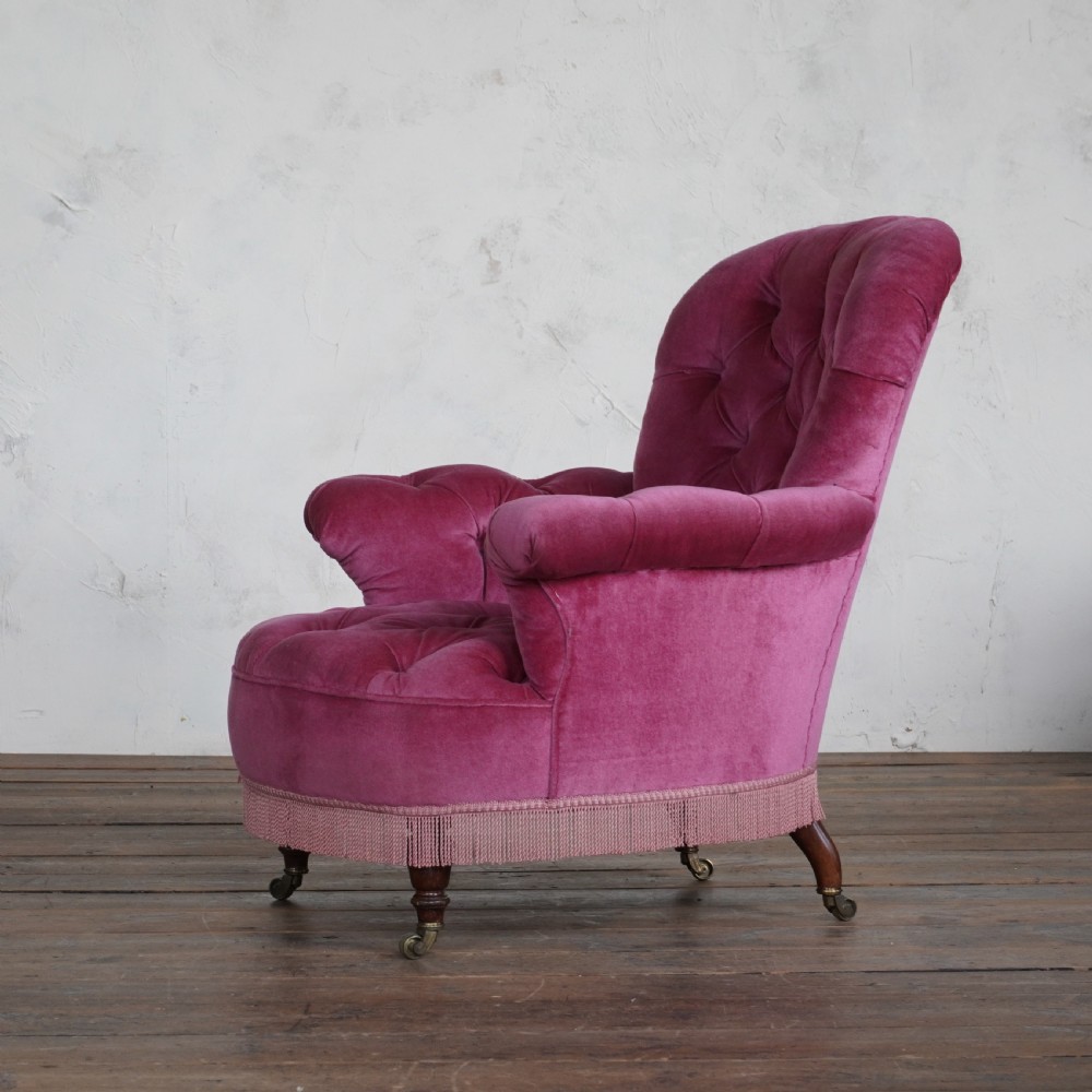 Antique Armchair, deep buttoned, pink velvet View V
