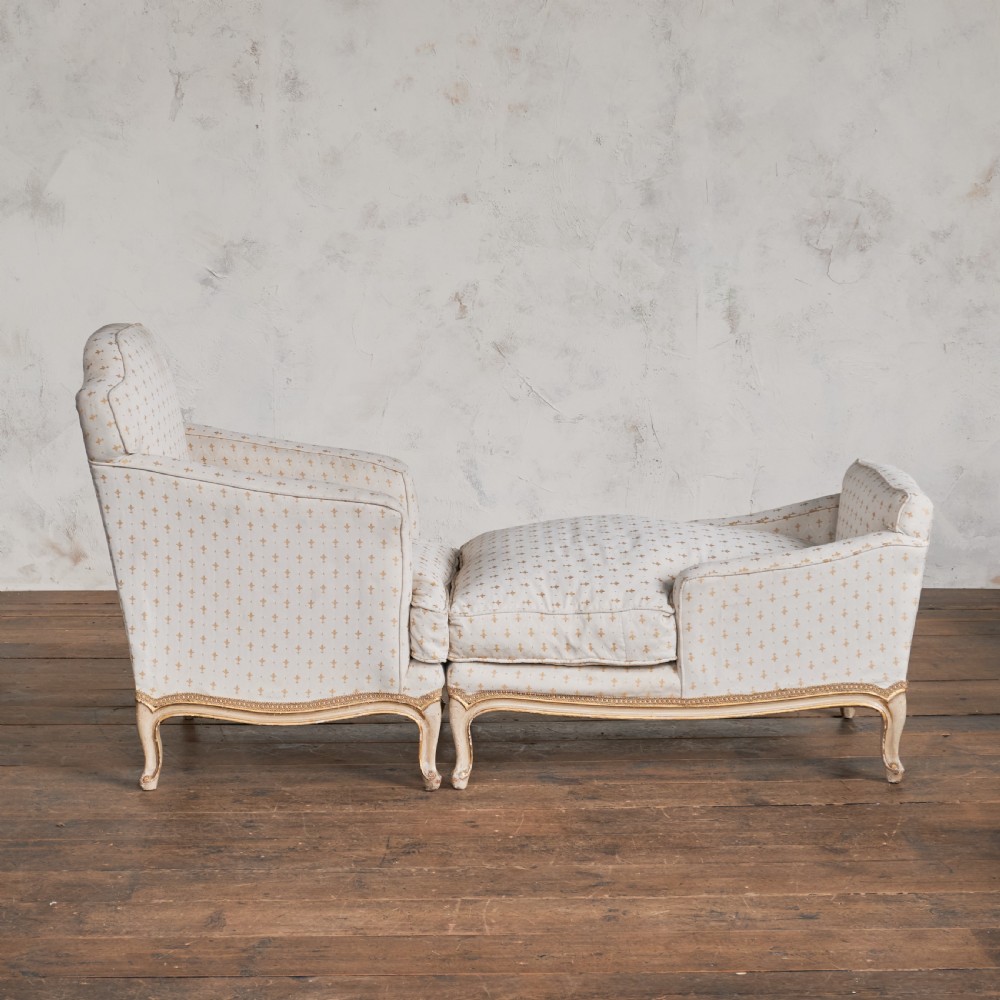 Antique French Duchesse Brisee Chaise Longue Armchair Footstool- louis xv
 View II